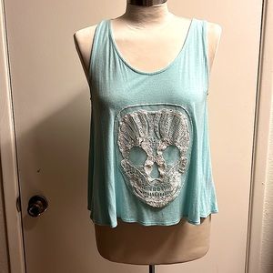 Aqua Sleeveless Sugar Scull Tank